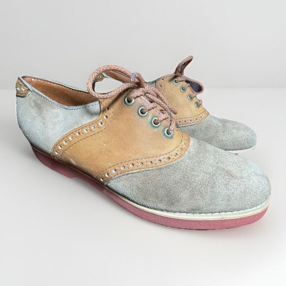 Quoddy Men’s 9 Tan Suede Saddle Shoes USA Made Handsewn Leather Sole Vintage - Picture 3 of 16